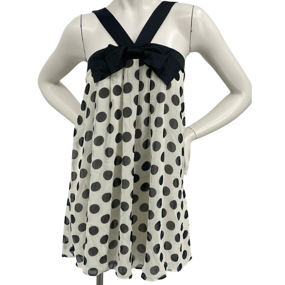 Twenty One Womens Cream Black Polka Dot Bodice Bow Babydoll Dress Empire Waist S